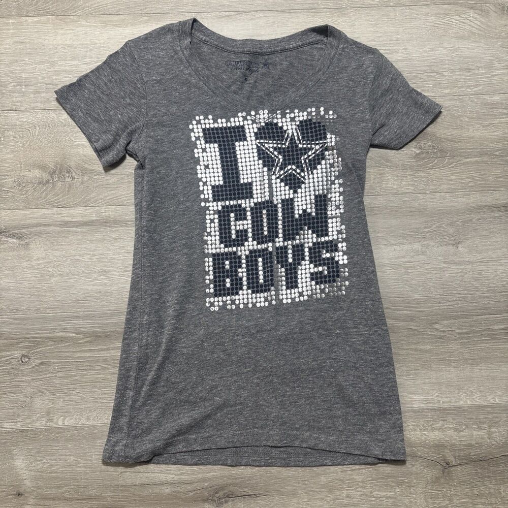 Dallas Cowboys V-Neck T-Shirt Womens Small Gray Short Sleeve NFL Tee